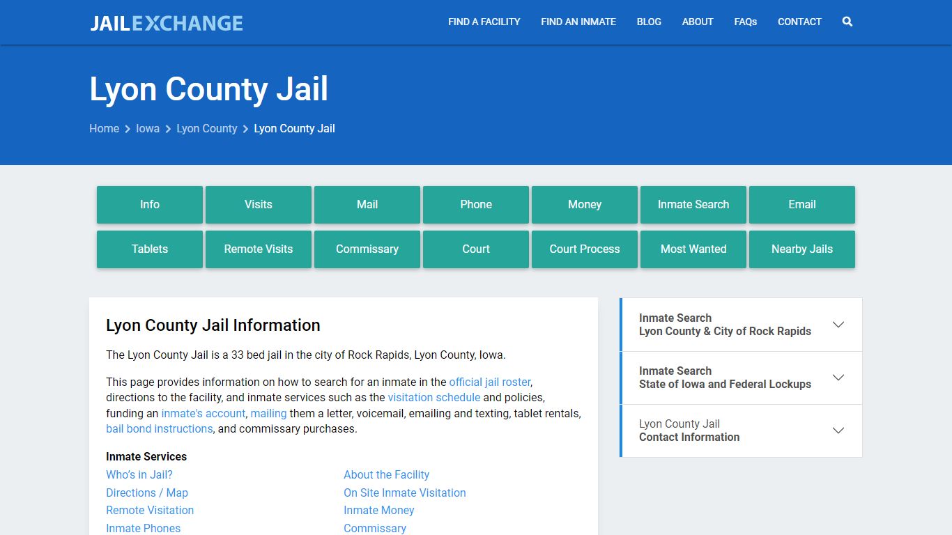 Lyon County Jail, IA Inmate Search, Information